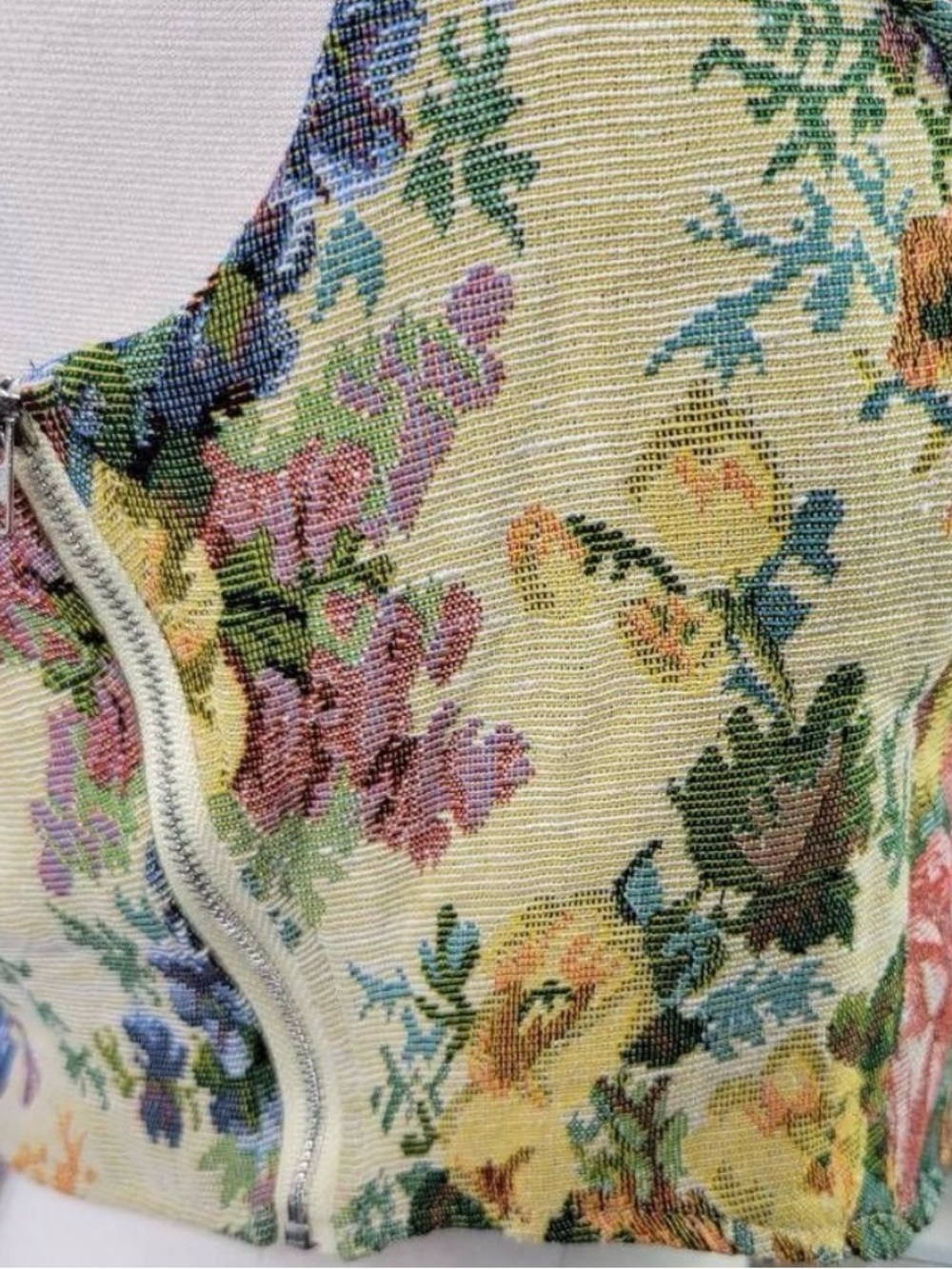 Cider Tapestry Floral Scoop Crop Top - Cream, Green, Red, Yellow - Picture 3 of 3